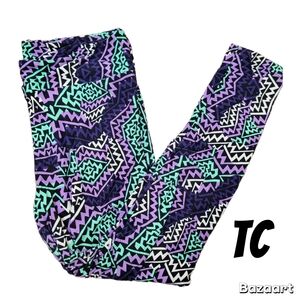 LuLaRoe Vibrant Purple and Teal Geometric Leggings